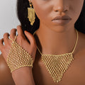 Amazon Overseas Fashionable Western 18K Gold Net Form Fringe Necklace Bracelet Set Earrings Ring Banquet Set