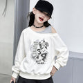 Girls' Off-Shoulder Print Hoodie Raw Edge Shorts Set