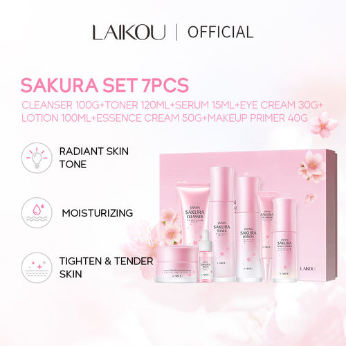 跨境LAIKOU日本樱花护肤礼盒7件套护肤套装保湿补水厂家现货批发