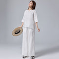 Women's Summer Zen Ethnic Linen 3/4 Sleeve 2-Piece Set 2026 | 2 Piece Outfit Set - Gray Set