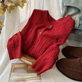 Women's Fall-Winter Retro Embroidered Knit Long Sleeve Crew Neck Sweater + Cardigan + - White