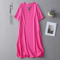 Cotton Linen Heavy Embroidery Plus Size Breathable Mid-Length Dress
