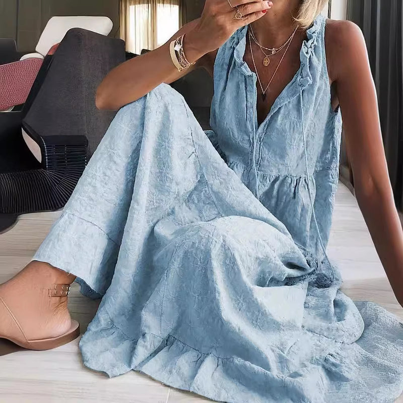 2024 Europe-US Sleeveless Linen Swing Dress for Women