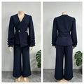 Formal Long Sleeve Lace Trim Pants 2-Piece Set