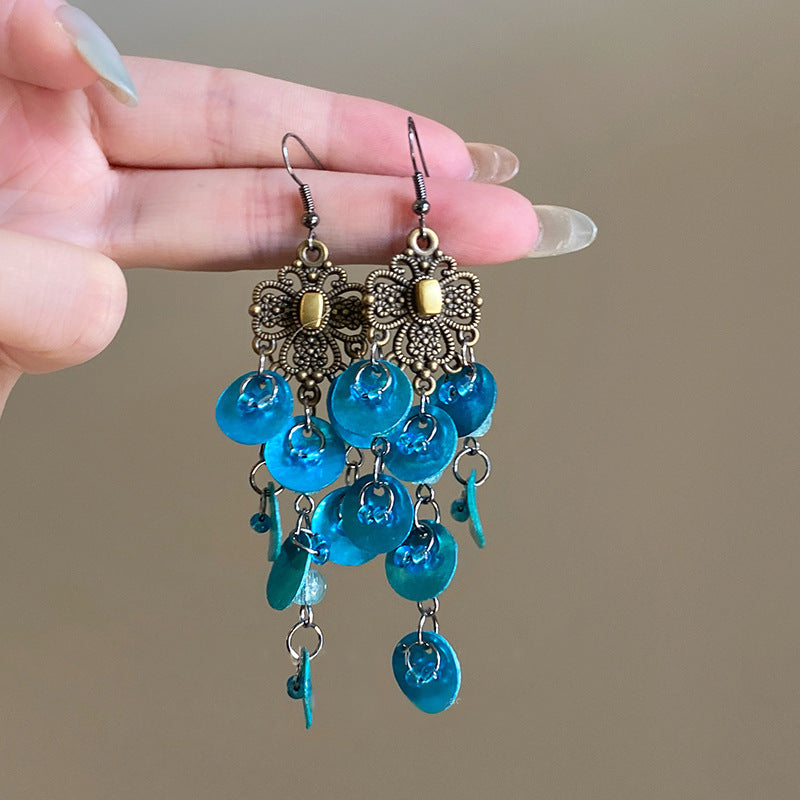 Bohemian Shell Bead Tassel Earrings - view 6
