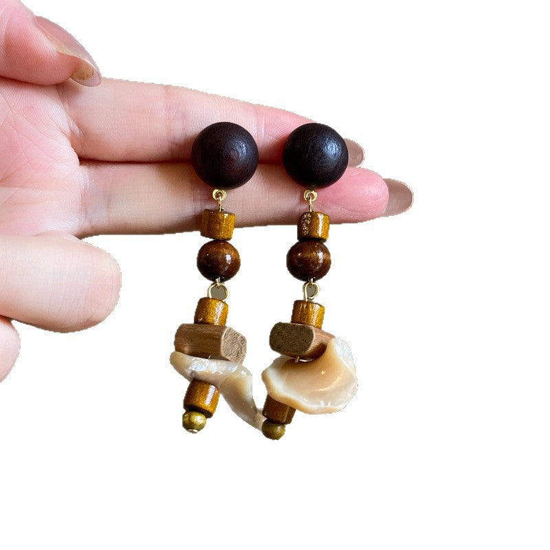 Wooden Shell Round Stud Earrings - view 5
