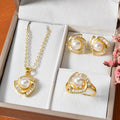 Overseas New Release Imitation Pearl Pendant Mini Set Rhinestone Necklace Ring Earrings 3-Piece Set Western Women Jewelry