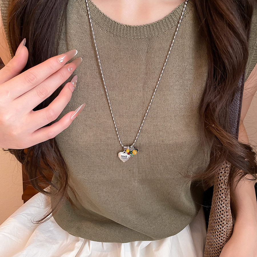 Korean Heart Pendant Pearl Necklace - view 4