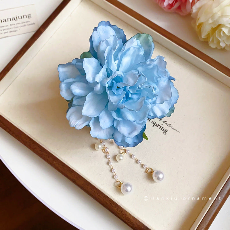 Double-Sided Fabric Flower Pearl Tassel Hair Clip - view 4