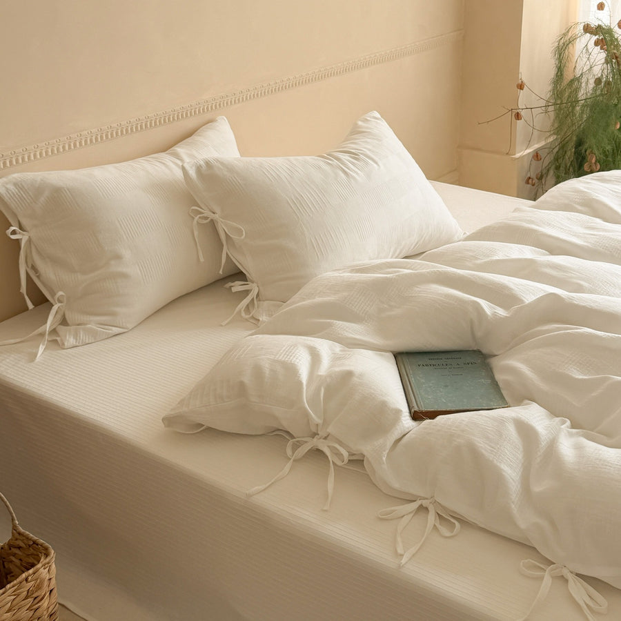 Undyed White Windowpane Cotton Jacquard 4-Piece Bedding Set - view 2