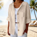 Summer Retro Fashion Linen Cotton Short Sleeve Loose Cardigan + Shirt