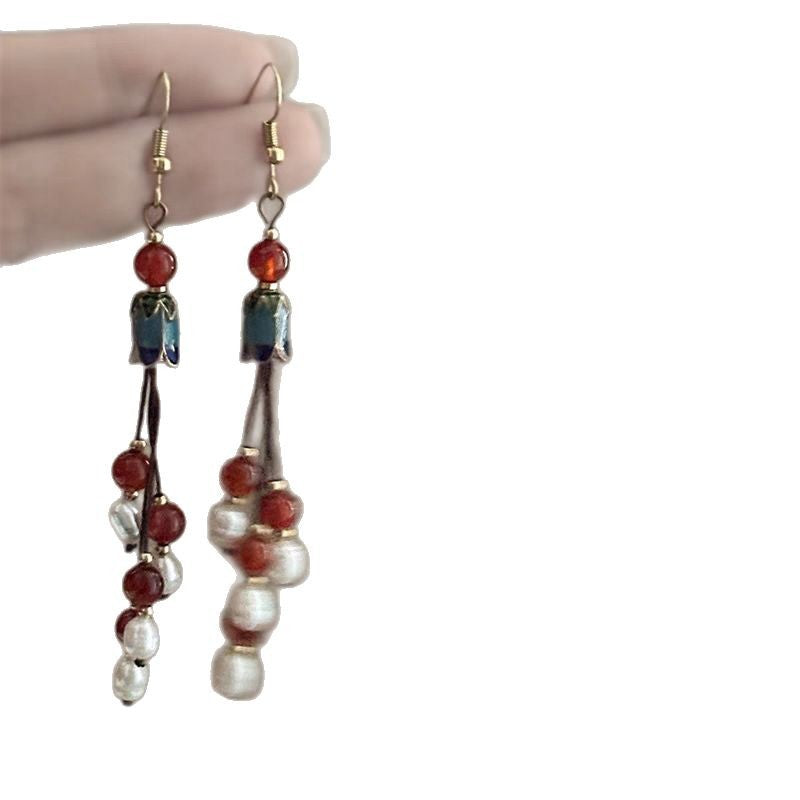 Chinese-Style Glass Bead Tassel Earrings - view 5