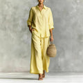 Casual Linen Cotton Wide Leg Pants + Shirt Set