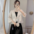 Women's New Chinese Fashion Frog Button Cropped Sun-Protection Top + Jacket 2026 - Off White