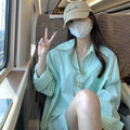 Women's Spring-Summer Korean Long Sleeve Striped Sun-Protection Lightweight Cardigan - Light Green