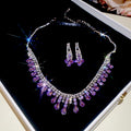 EU/US Import Exquisite Rhinestone Teardrop Fringe Stud Earring Necklace Set Fashionable Clavicle Chain Light Luxury Premium Necklace
