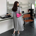 Plus Size Letter Print T-Shirt Dress - Korean Style Slit Hem Knee-Length Casual Dress