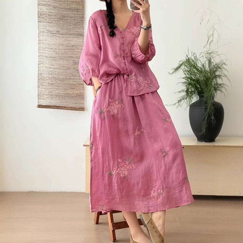 Women's Ethnic Gentle Embroidered Skirt Set 2026 | Summer Mini Skirt - Off White