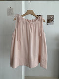 Korean Japanese Sleeveless Crew Neck Tie-Front Doll Top Shirt + Tank Top