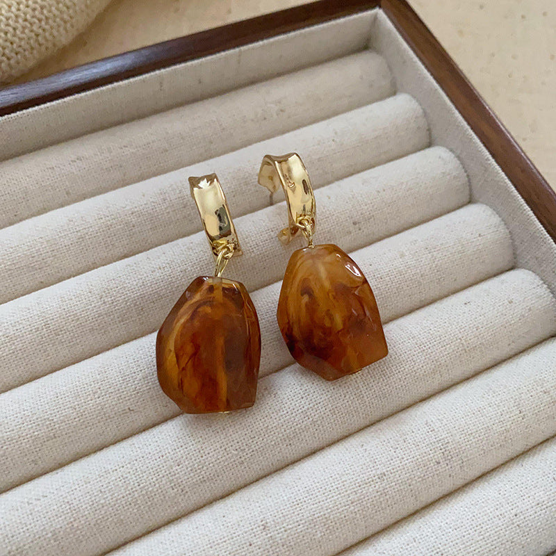 Brown Heart Oval Statement Earrings - view 11
