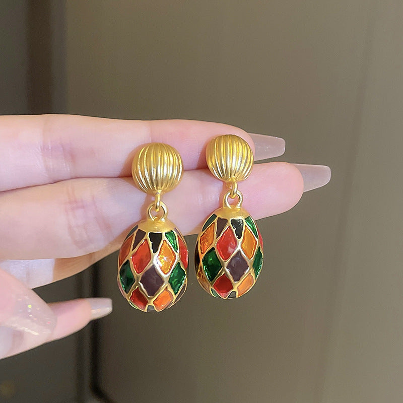 Vintage Enamel Oval Flower Earrings - view 7