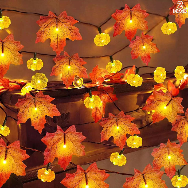 Thanksgiving Maple Leaf Light String LED Battery Box Colored Light String Garden Thanksgiving Harvest Festival Decorative Pumpkin Maple Leaf Light String