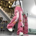 Workwear Slimming Embroidered High Waist Loose Wide Leg Pants + Pants