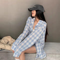 Spring-Summer Korean Casual Long Sleeve Plaid Sun-Protection Loose Shirt + Jacket