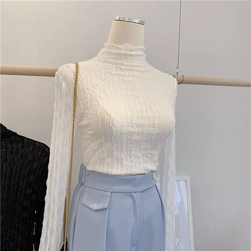 Women's High Neck Sheer Lace Layering Top