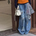 Girls' Cartoon Print Vest Base Layer Jeans Three-Piece Set