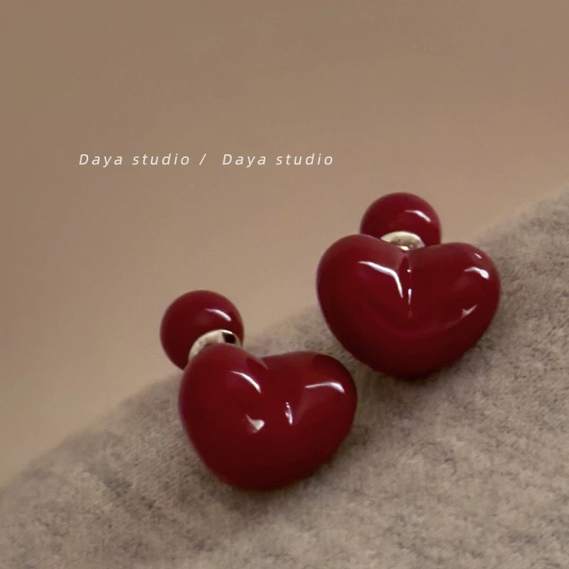 Red Geometric Flower Stud Earrings - view 10
