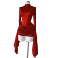 In Stock 2026 Fall Mock Neck Long Sleeve Backless Pleated Mini Dress