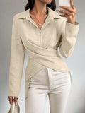 Office Elegant Long Sleeve Lapel Collar Tie-Front Fitted Cardigan + Shirt