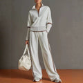 Sporty Retro High Neck Mock Neck Waist-Tie Patchwork Hoodie + Pants Set