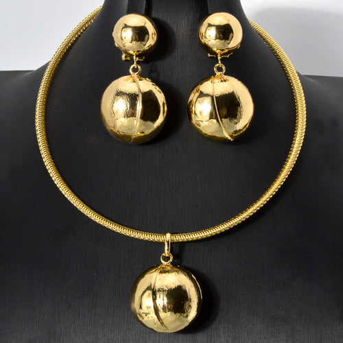 EU/US Import New Round Ball Pendant Necklace Design choker Magnet Force Clasp Clavicle Chain Necklace Earrings Set Women