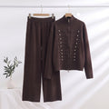 Fall-Winter Casual Fashion Knit Stand Collar Wide Leg Cardigan + Pants 2-Piece Set