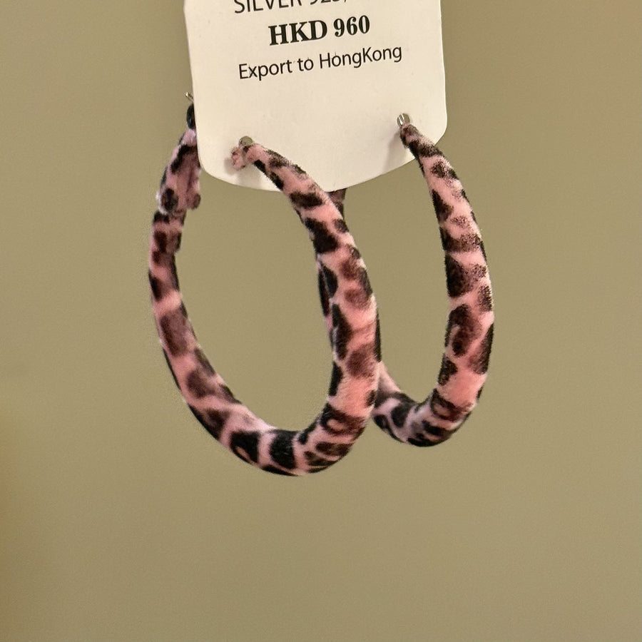 Vintage Leopard Print Velvet Pendant Hoop Earrings - view 4