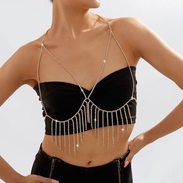 Rhinestone Geometric Body Chain – Layered Back Jewelry - view 9