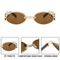 Retro Oval Round Sunglasses Small-Frame Metal Hong Kong Style Photoshoot Unisex Premium Personality Wear Jewelry Outfit Sunglasses