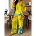 Women's Ethnic Retro Plus Size Long Sleeve V-Neck Printed Drapey Top Set 2026 - 1