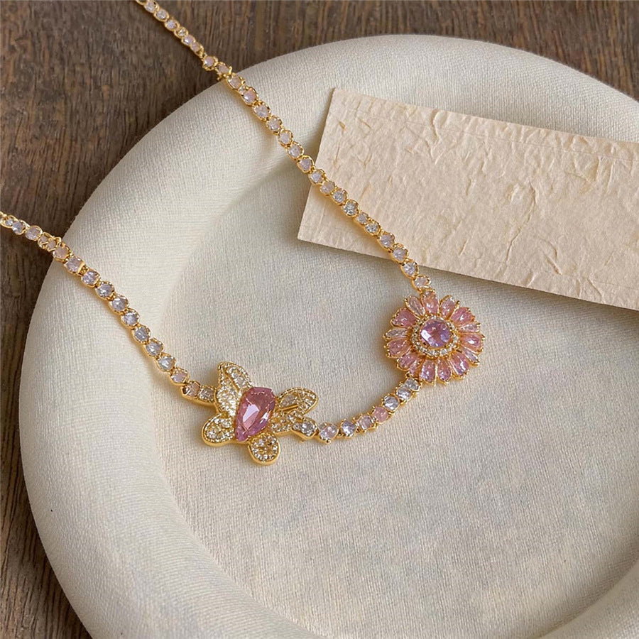 Vintage Zircon Butterfly Heart Pendant Necklace - view 7