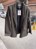 Women's Fall Korean Retro Plaid Loose Blazer + Top 2026 | Casual Blouse - Gray