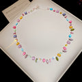 Fresh Sweet Minimal Colorful Cubic Zirconia Square Necklace Set Fashionable Clavicle Chain Light Luxury Premium Necklace Women