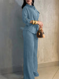 Summer Fashion Youthful Waist-Tie Wide Leg Pants + Shirt 2-Piece Set