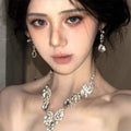 French Imperial Breeze Rhinestone Geometric Teardrop Stud Earring Necklace Set Fashionable Clavicle Chain Light Luxury Premium Necklace Women