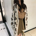 Women's Fall-Winter Korean Fashion Knit Wool Long Sleeve Loose Leopard Sweater + Card - Pink