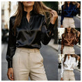 Office Elegant Satin Long Sleeve V-Neck Shirt