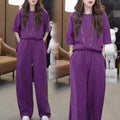 Summer Fashion Elegant Plus Size Short Sleeve High Waist Sequin Loose Tee + Pants 2-Piece Set