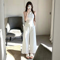 Slimming Lace Embroidered High Waist Lace Trim Hollow-Out Drapey Pants