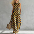 Old Money Style Linen Two-Piece Set - Sleeveless Print Top plus Wide Leg Pants